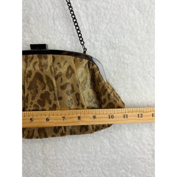 Kate Landry Womens Hand Bag Gold Brown Leopard Print Chain Clasp S - Picture 7 of 11
